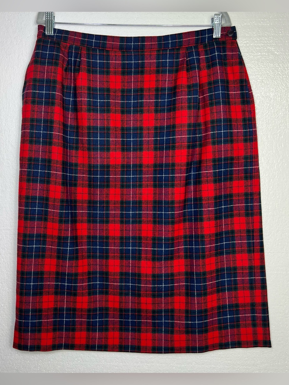 Vintage Pendleton Wool Plaid Skirt Red Navy Green Tartan Knee Length USA size 18